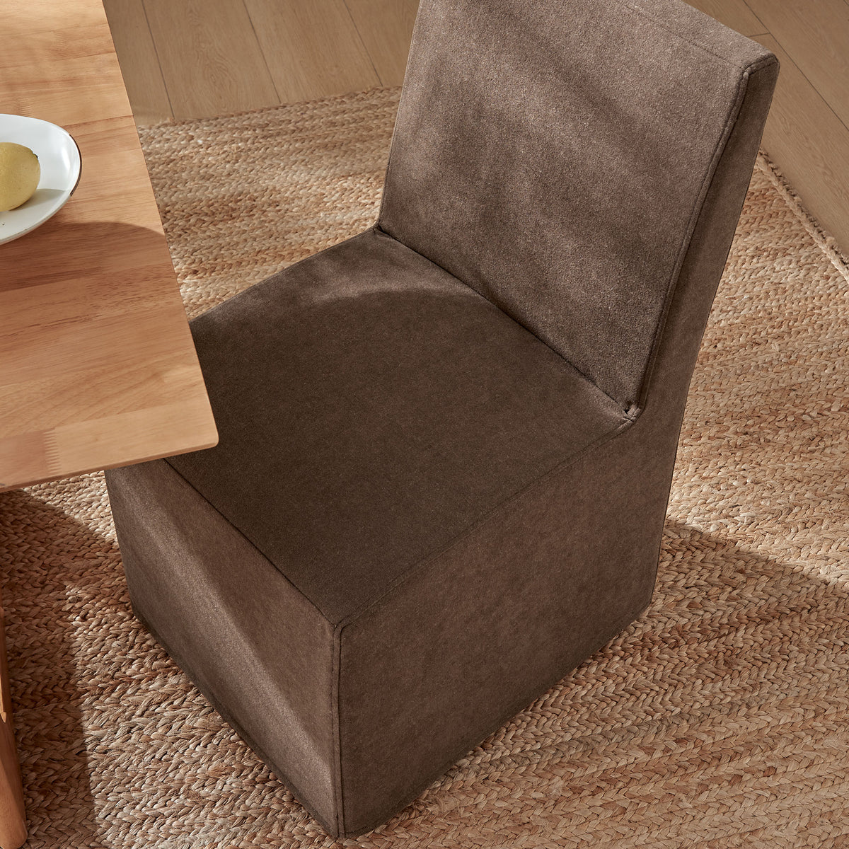 Tessera Upholstered Linen-Blend Slipcovered Dining Chair - Cocoa