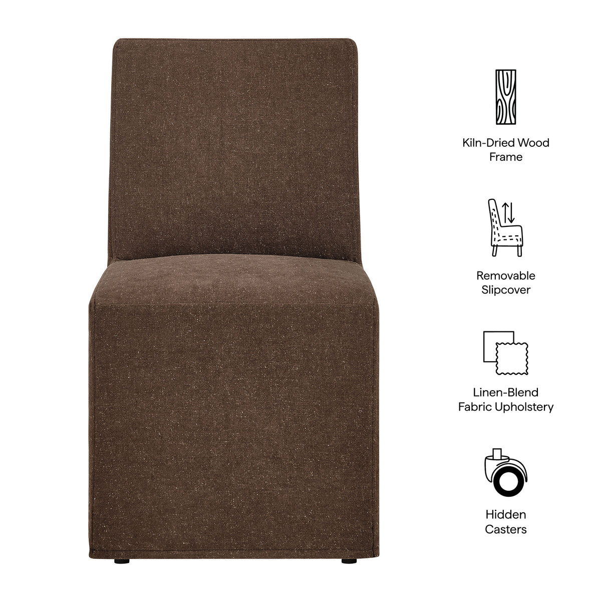 Tessera Upholstered Linen-Blend Slipcovered Dining Chair - Cocoa