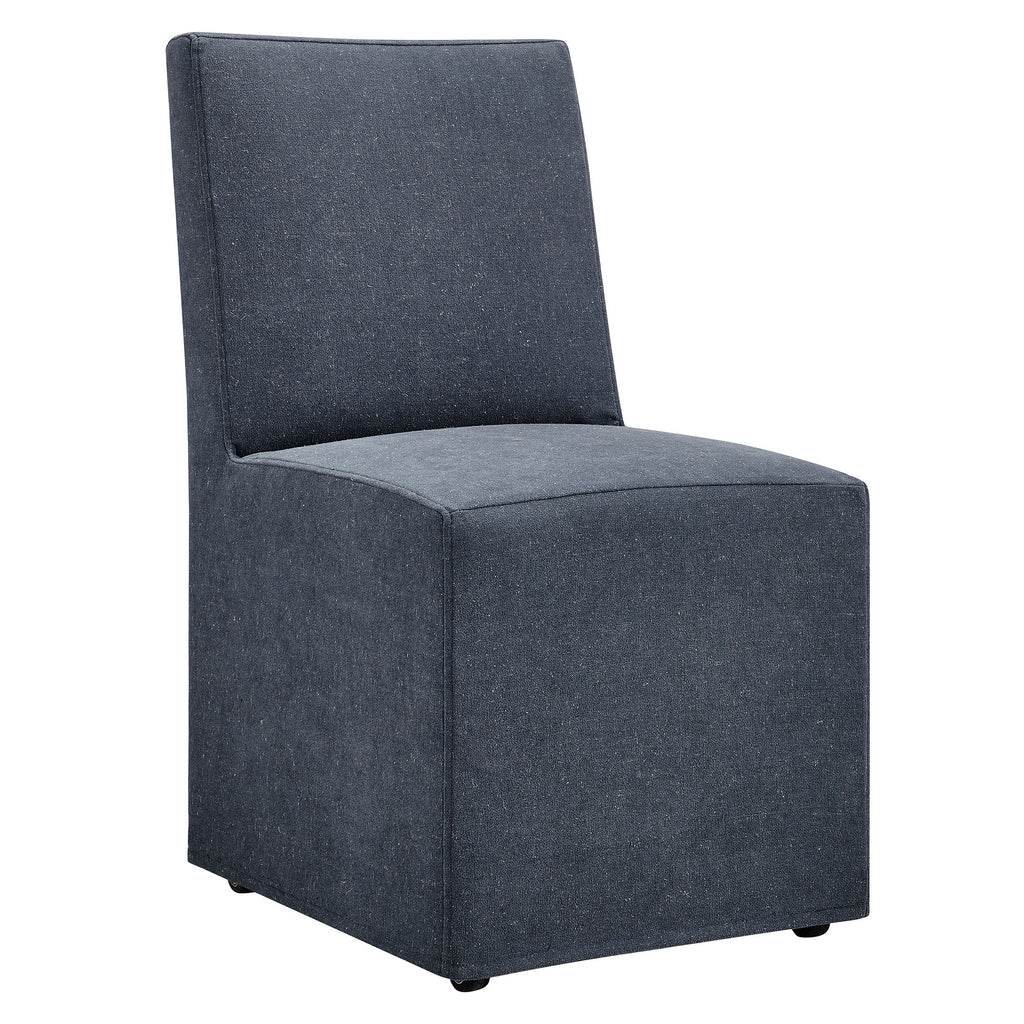 Tessera Upholstered Linen-Blend Slipcovered Dining Chair - Denim
