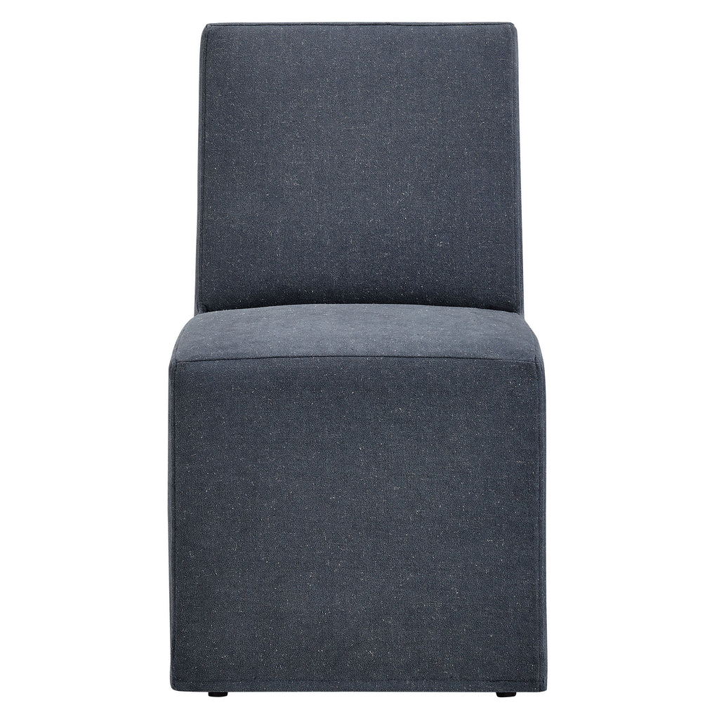 Tessera Upholstered Linen-Blend Slipcovered Dining Chair - Denim