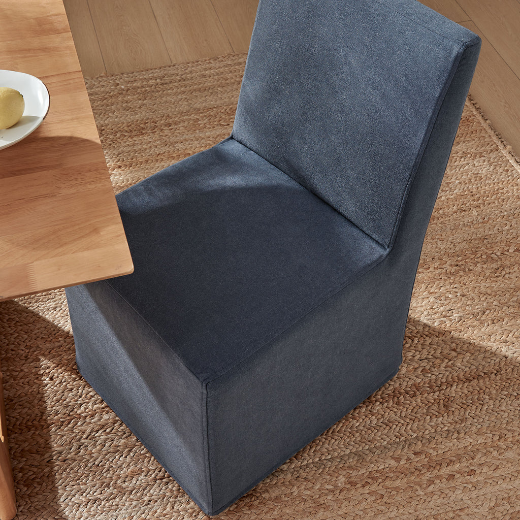 Tessera Upholstered Linen-Blend Slipcovered Dining Chair - Denim