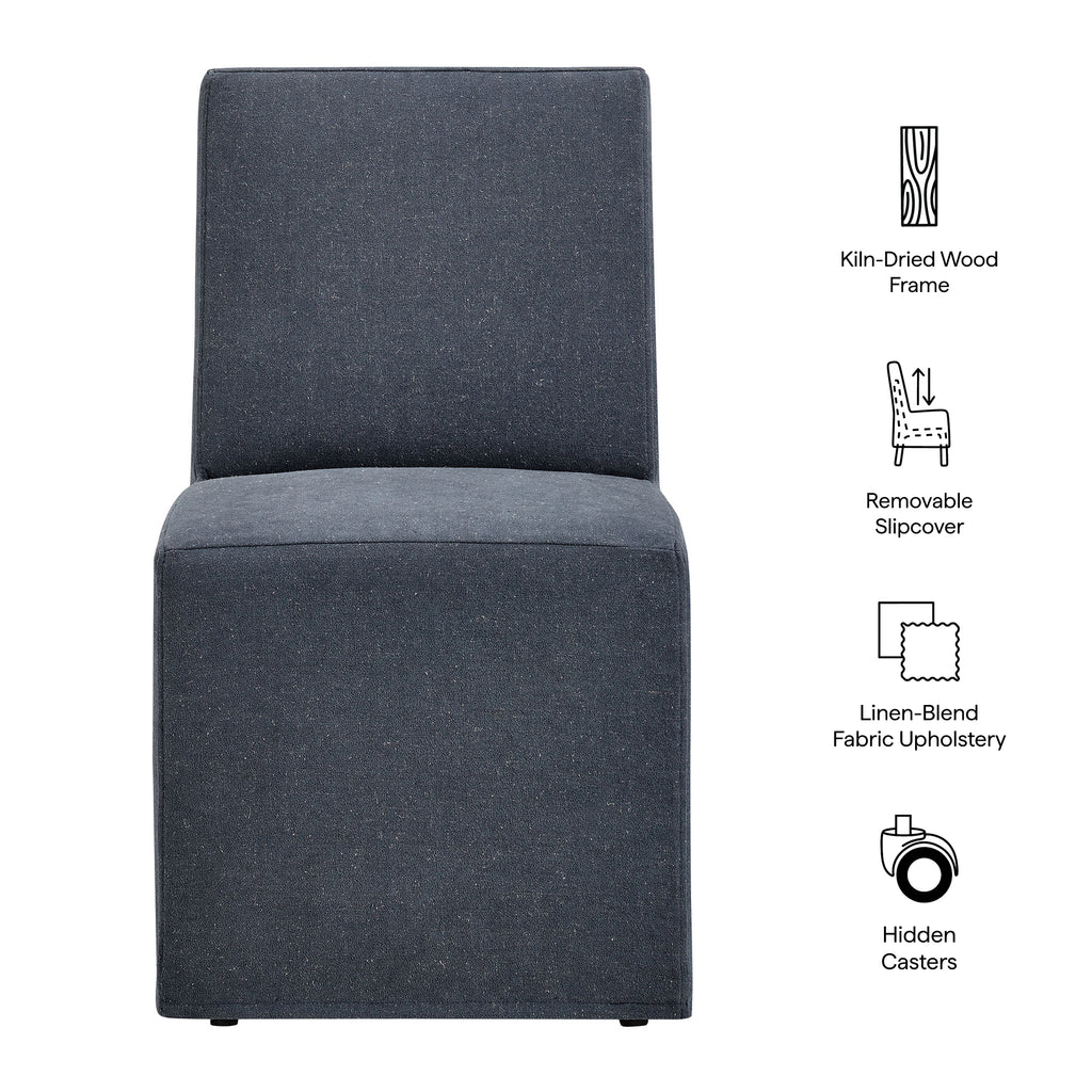 Tessera Upholstered Linen-Blend Slipcovered Dining Chair - Denim