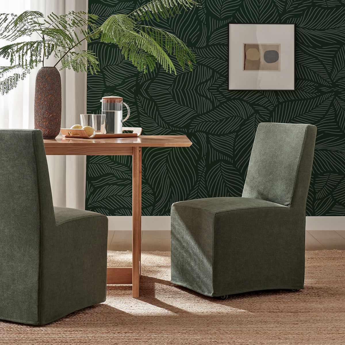 Tessera Upholstered Linen-Blend Slipcovered Dining Chair - Sage