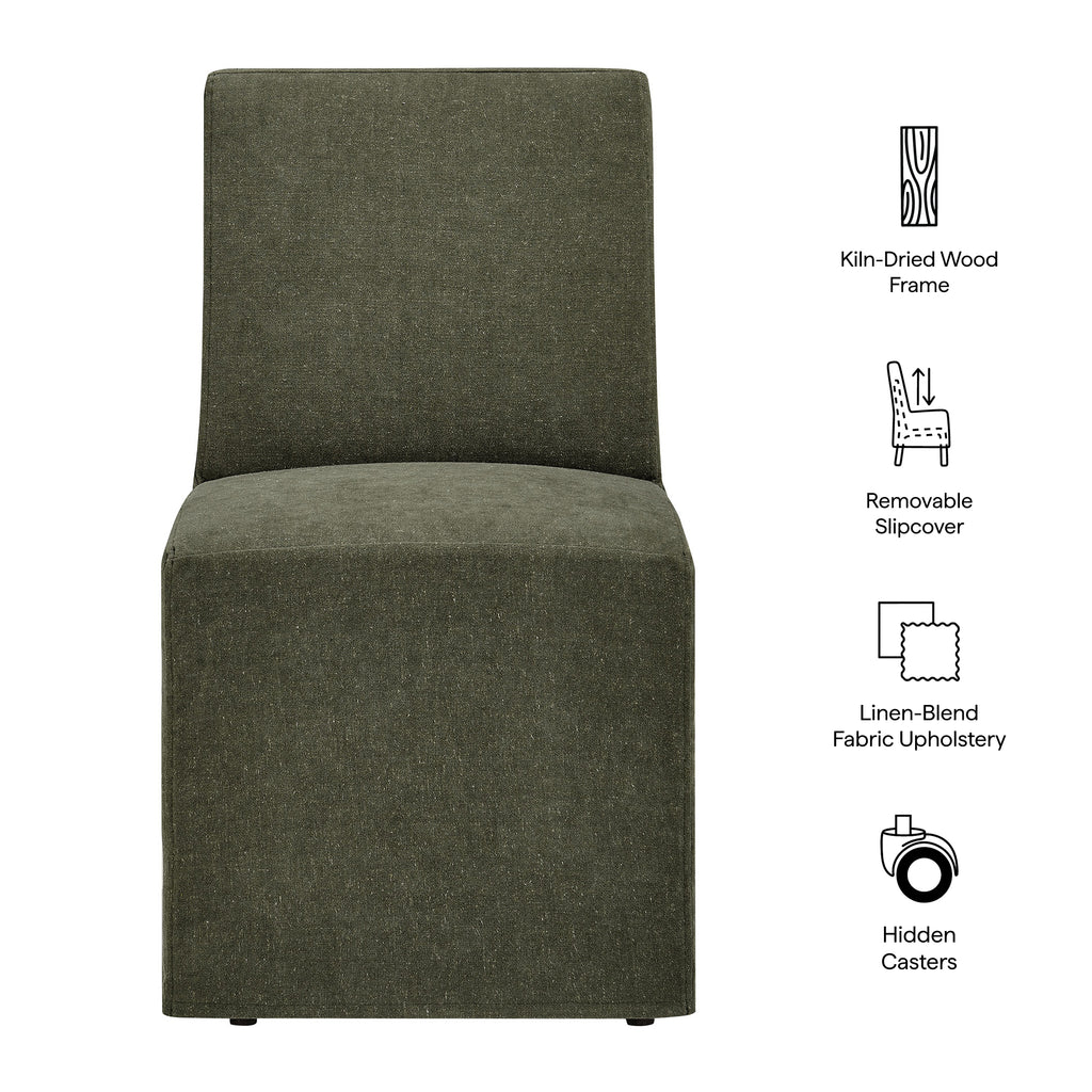 Tessera Upholstered Linen-Blend Slipcovered Dining Chair - Sage