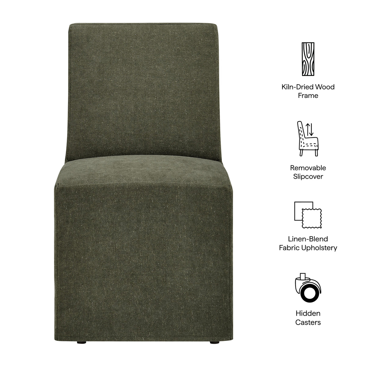 Tessera Upholstered Linen-Blend Slipcovered Dining Chair - Sage
