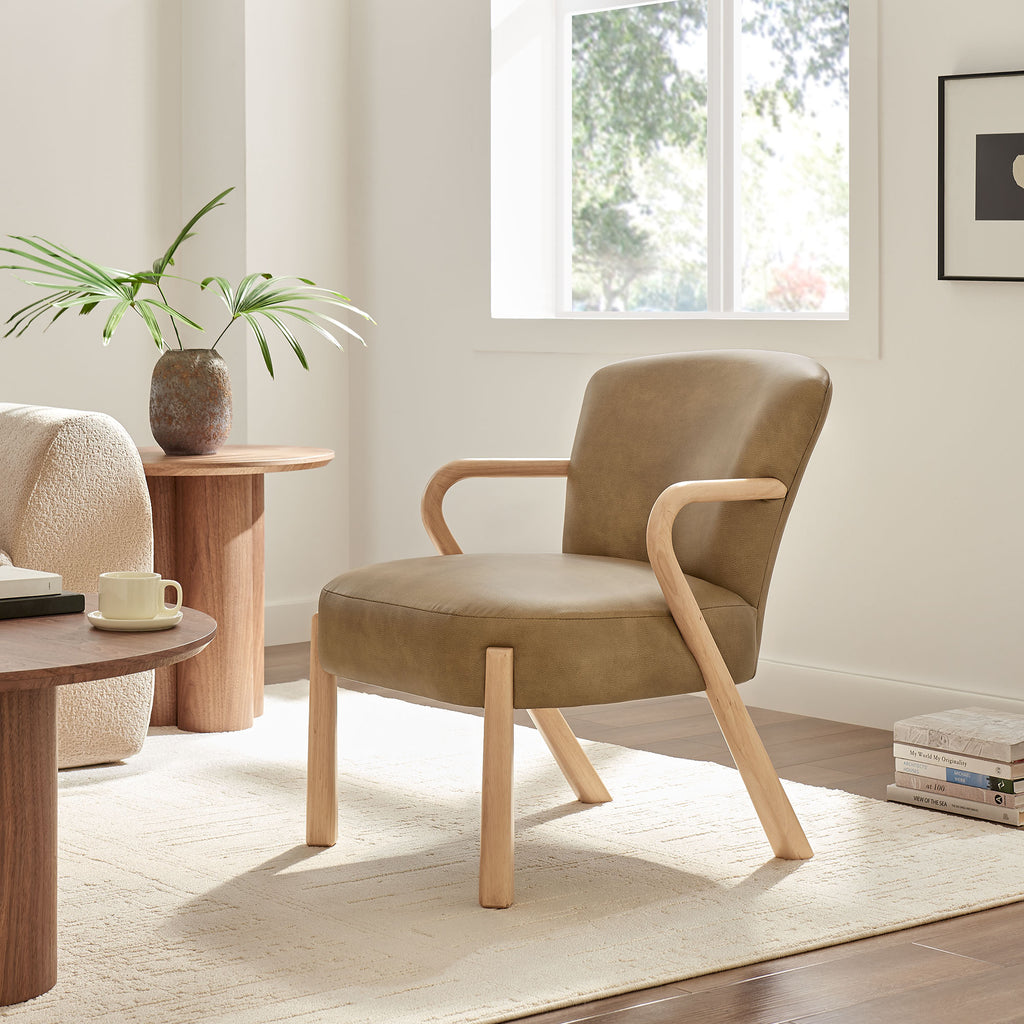 Arden Faux Leather Upholstered Accent Armchair - Toast