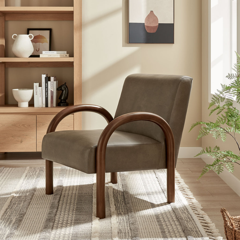 Lunet Faux Leather Upholstered Accent Chair - Mushroom