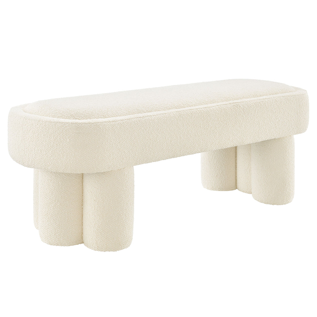 Mossi 52-Inch Oval Boucle Fabric Bench - Cream
