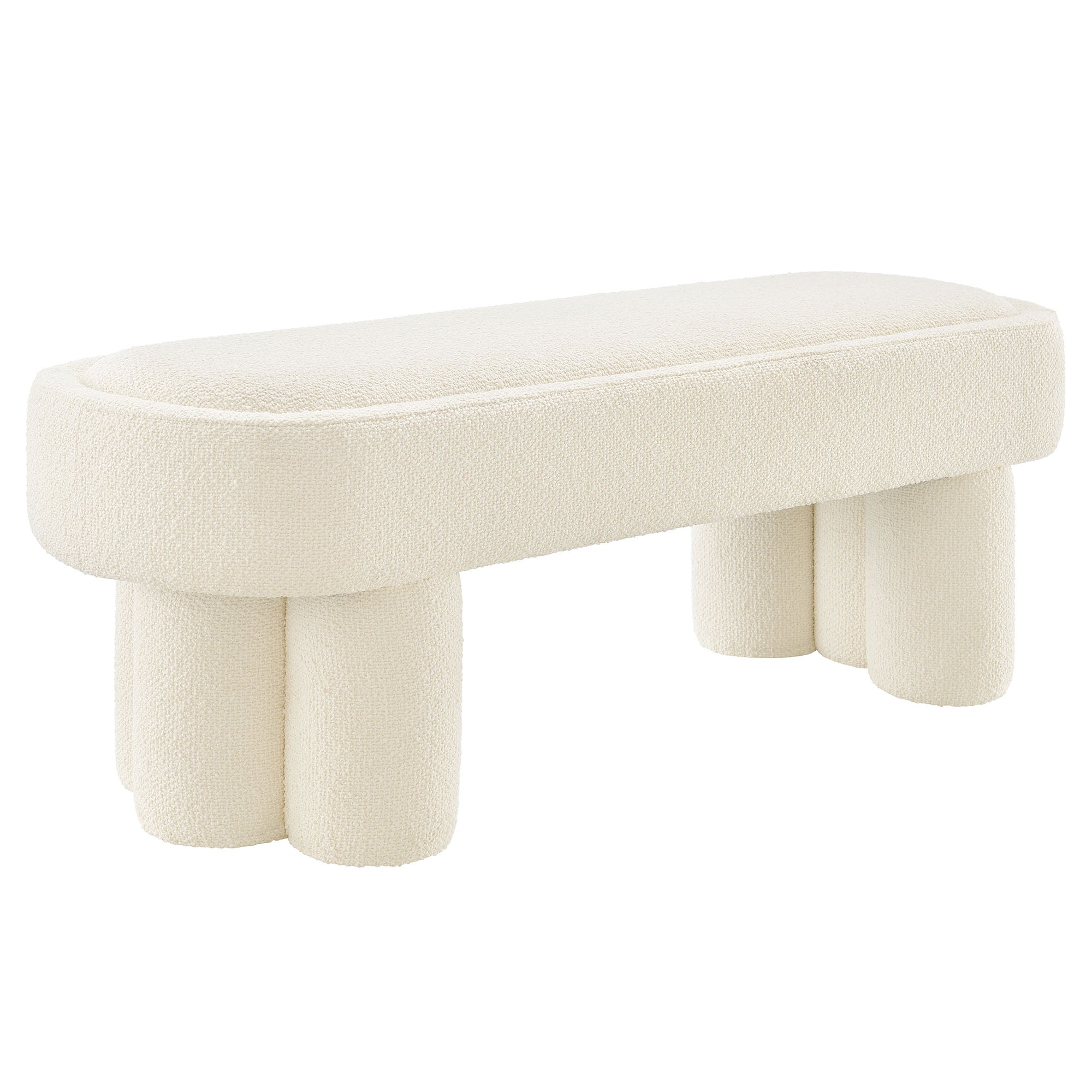 Mossi 52-Inch Oval Boucle Fabric Bench - Cream