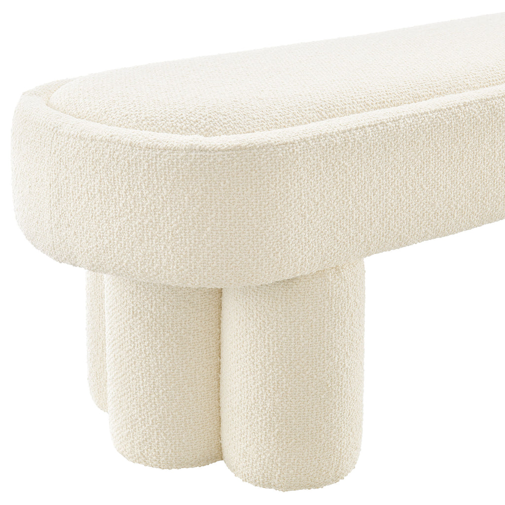Mossi 52-Inch Oval Boucle Fabric Bench - Cream
