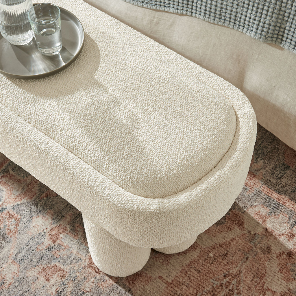 Mossi 52-Inch Oval Boucle Fabric Bench - Cream