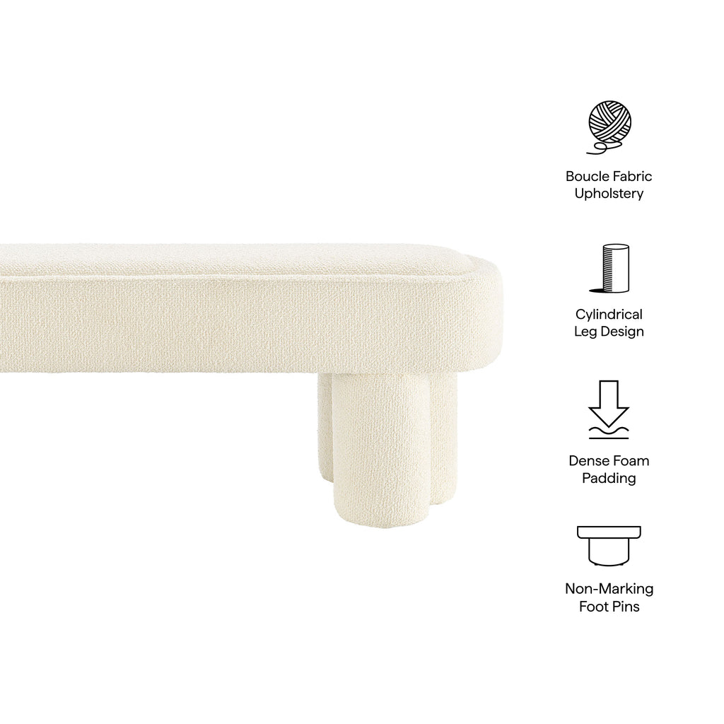 Mossi 52-Inch Oval Boucle Fabric Bench - Cream