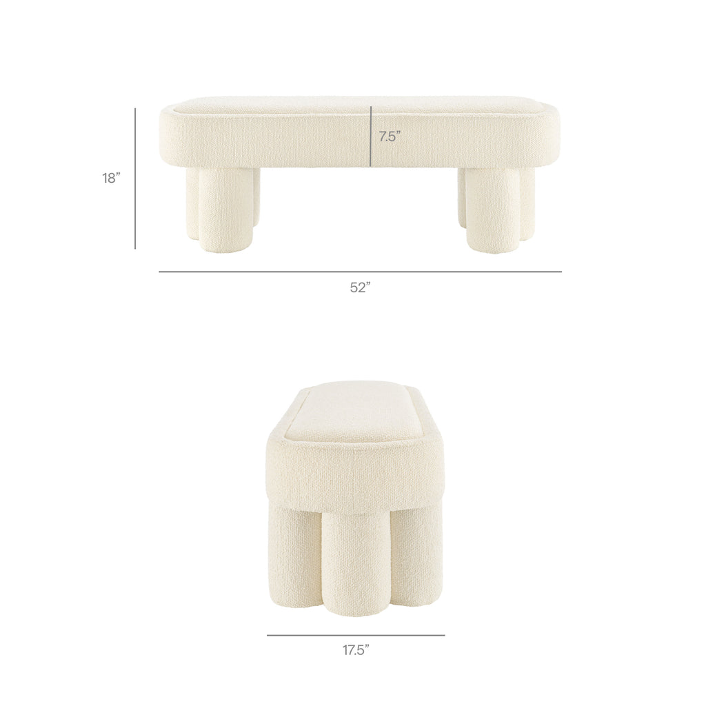 Mossi 52-Inch Oval Boucle Fabric Bench - Cream