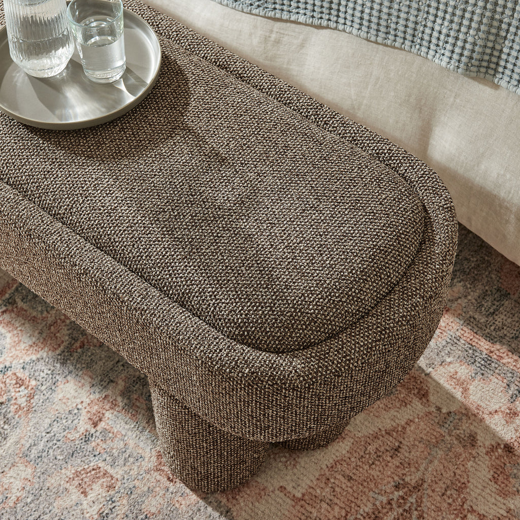 Mossi 52-Inch Oval Boucle Fabric Bench - Earth