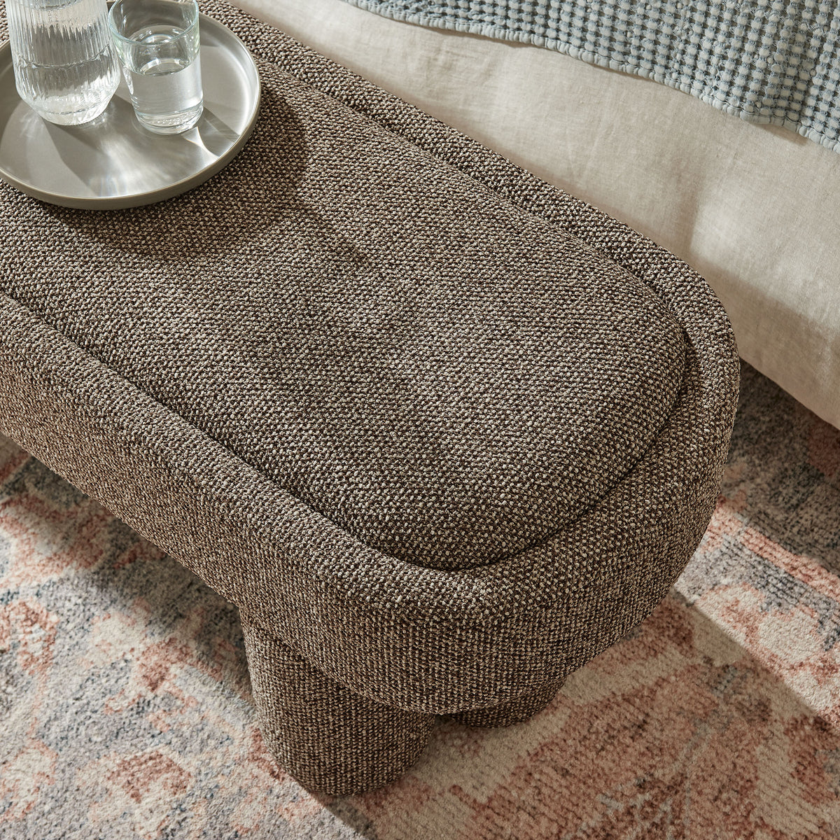 Mossi 52-Inch Oval Boucle Fabric Bench - Earth