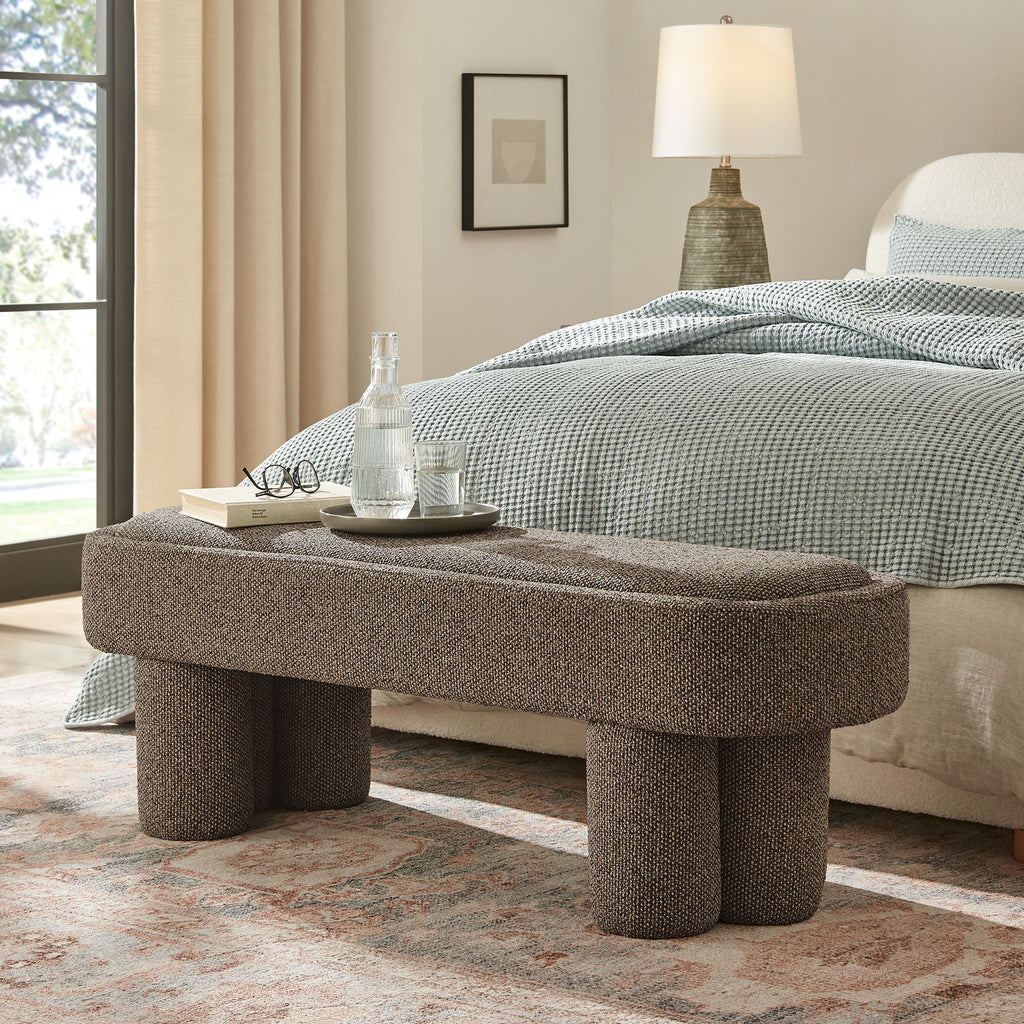 Mossi 52-Inch Oval Boucle Fabric Bench - Earth