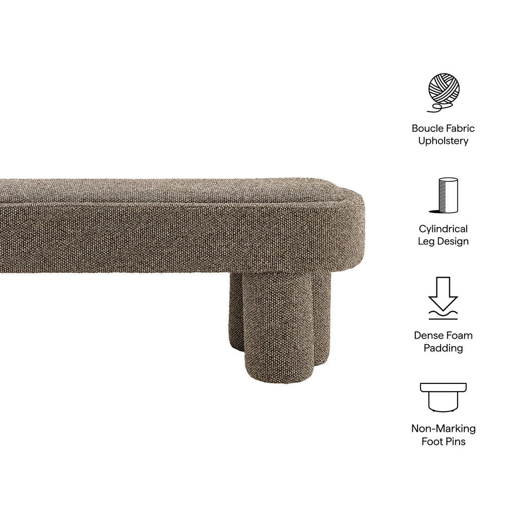 Mossi 52-Inch Oval Boucle Fabric Bench - Earth