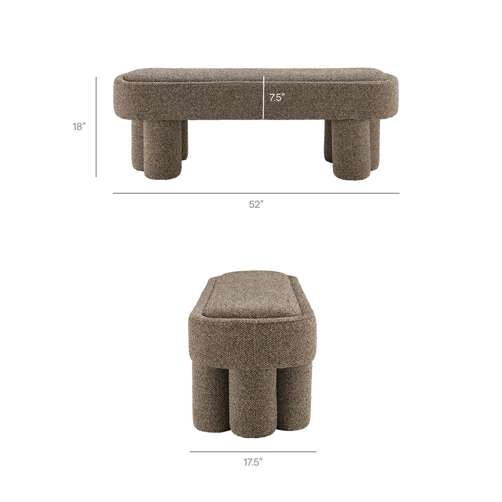 Mossi 52-Inch Oval Boucle Fabric Bench - Earth