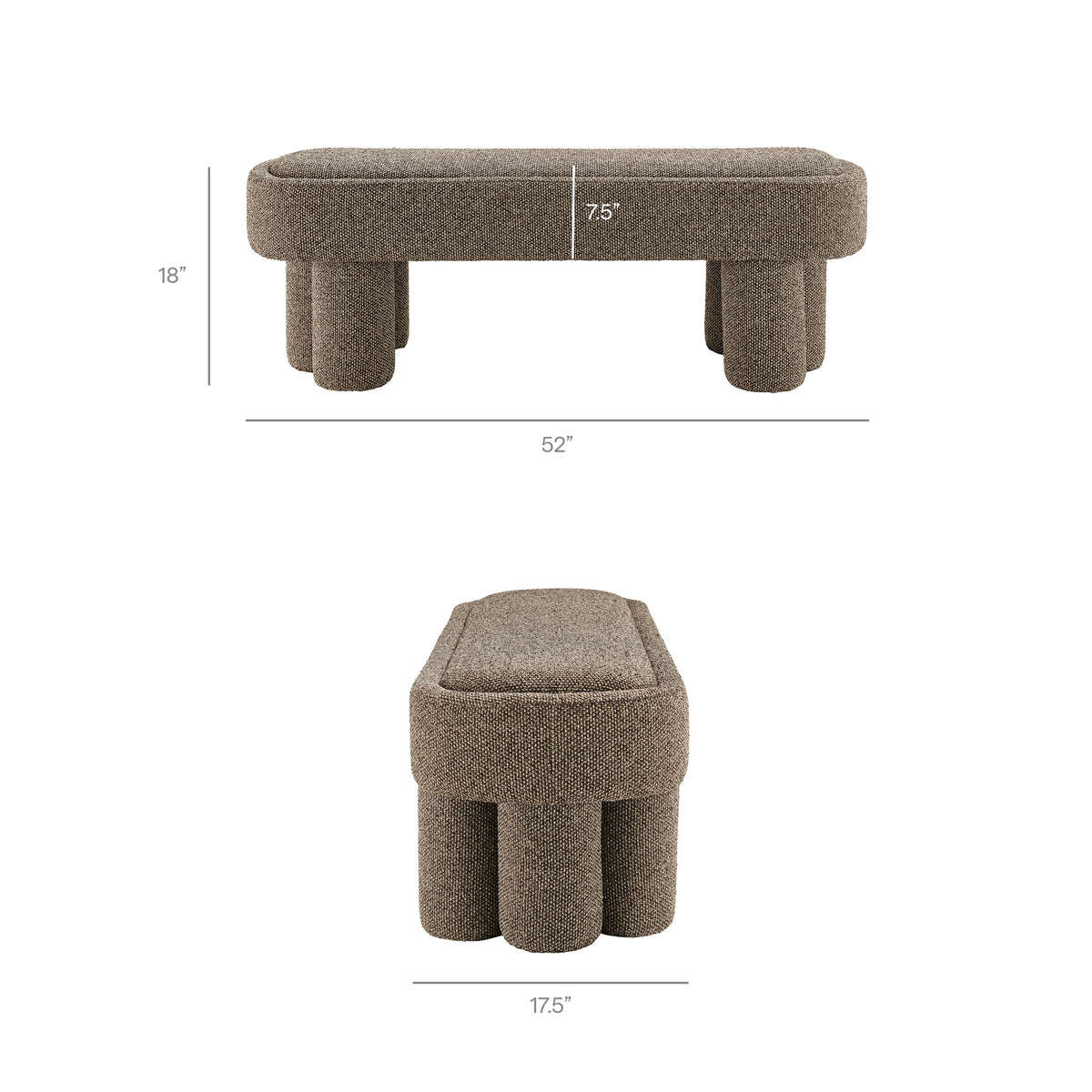Mossi 52-Inch Oval Boucle Fabric Bench - Earth