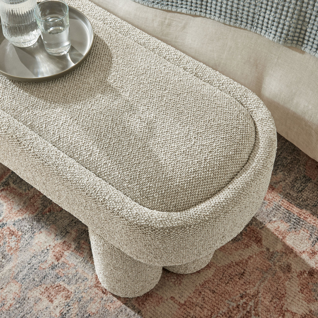 Mossi 52-Inch Oval Boucle Fabric Bench - Marble