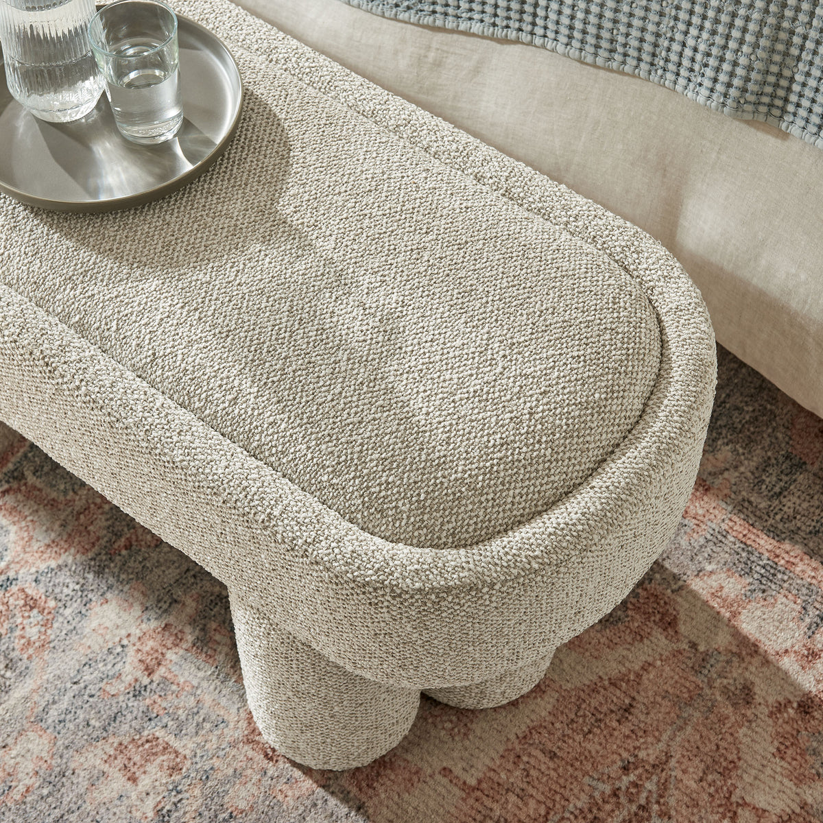 Mossi 52-Inch Oval Boucle Fabric Bench - Marble