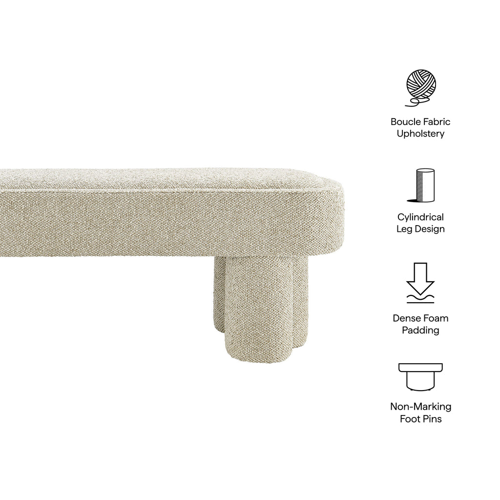 Mossi 52-Inch Oval Boucle Fabric Bench - Marble