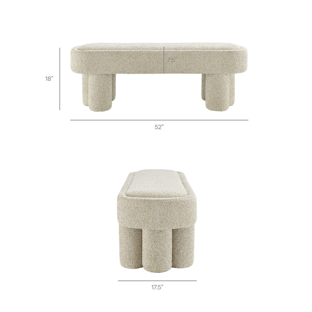 Mossi 52-Inch Oval Boucle Fabric Bench - Marble