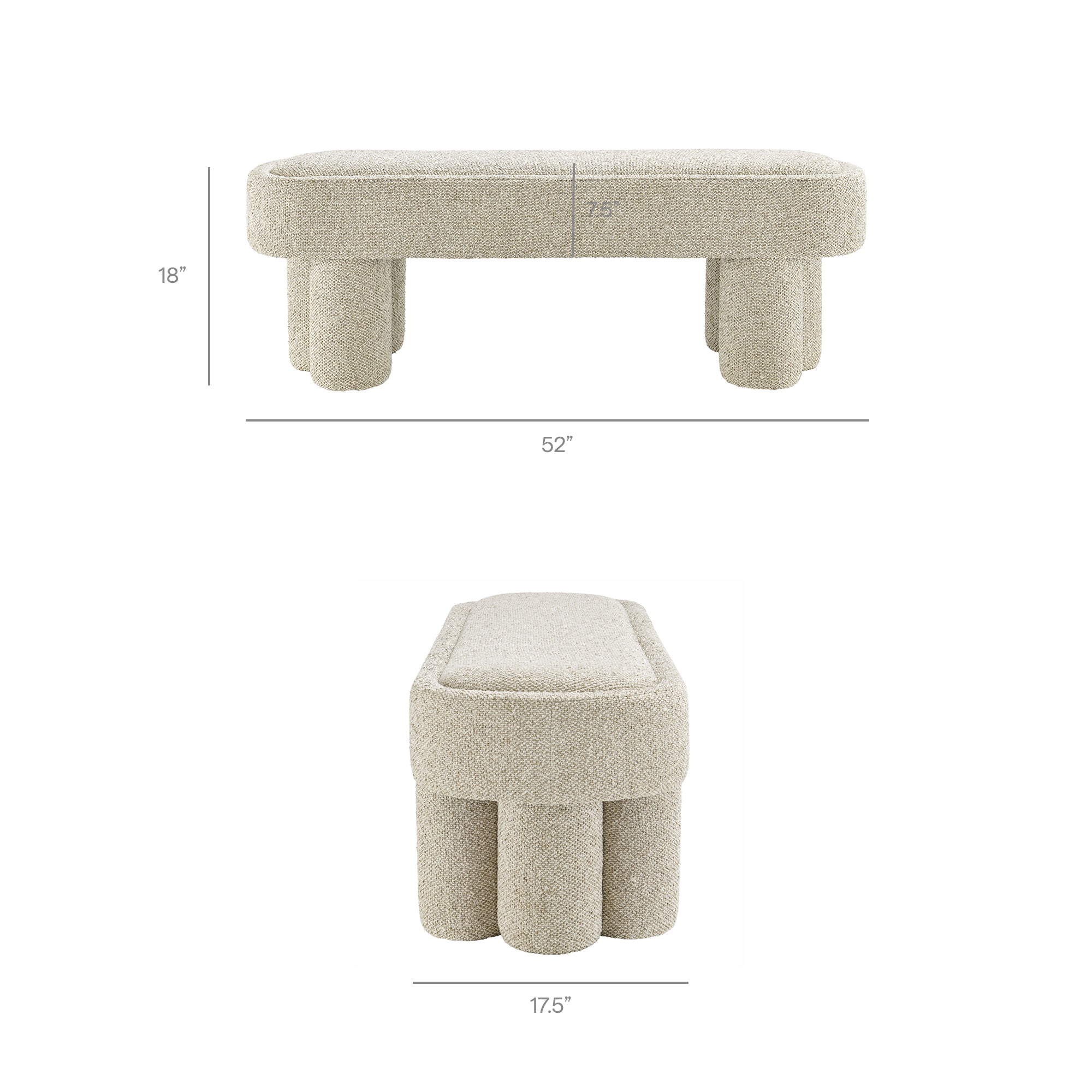 Mossi 52-Inch Oval Boucle Fabric Bench - Marble