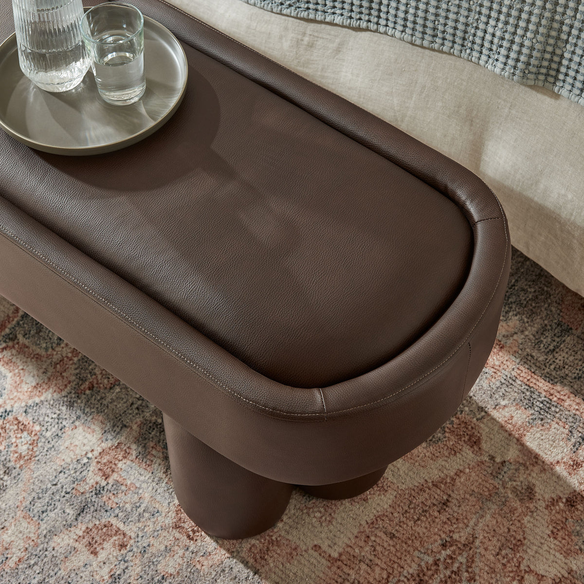 Mossi 52-Inch Oval Vegan Leather Bench - Espresso