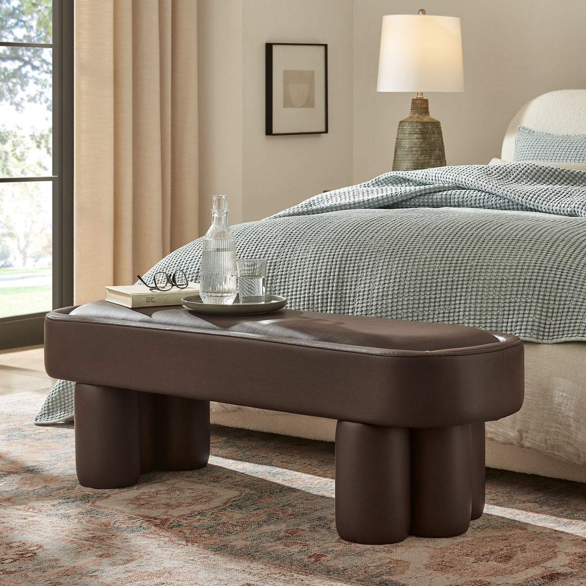 Mossi 52-Inch Oval Vegan Leather Bench - Espresso