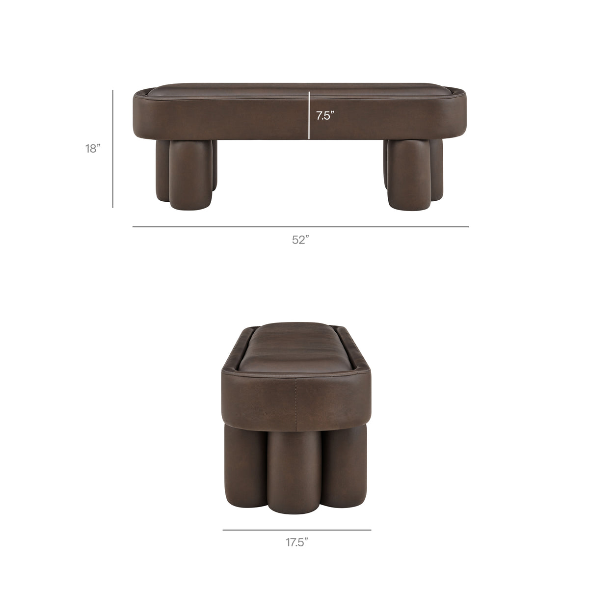 Mossi 52-Inch Oval Vegan Leather Bench - Espresso