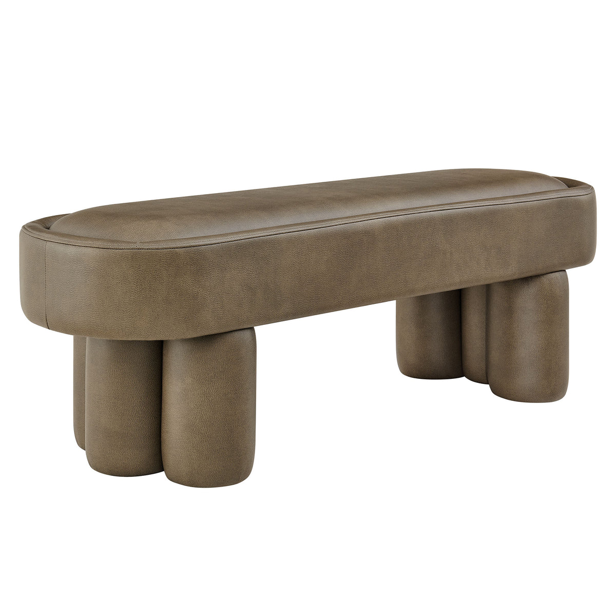 Mossi 52-Inch Oval Vegan Leather Bench - Mushroom