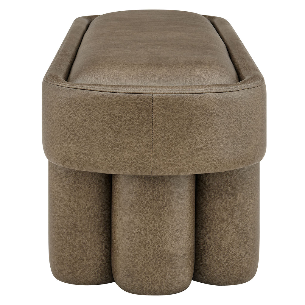 Mossi 52-Inch Oval Vegan Leather Bench - Mushroom