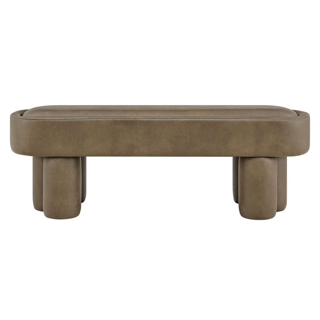 Mossi 52-Inch Oval Vegan Leather Bench - Mushroom