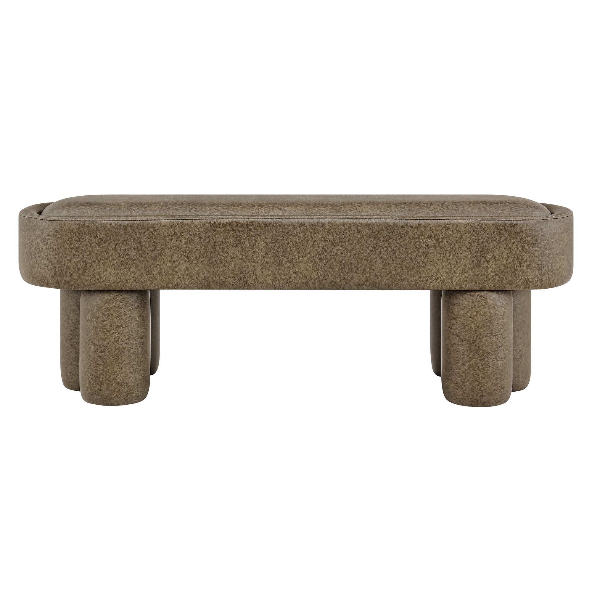 Mossi 52-Inch Oval Vegan Leather Bench - Mushroom