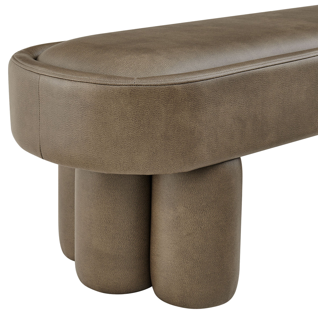Mossi 52-Inch Oval Vegan Leather Bench - Mushroom