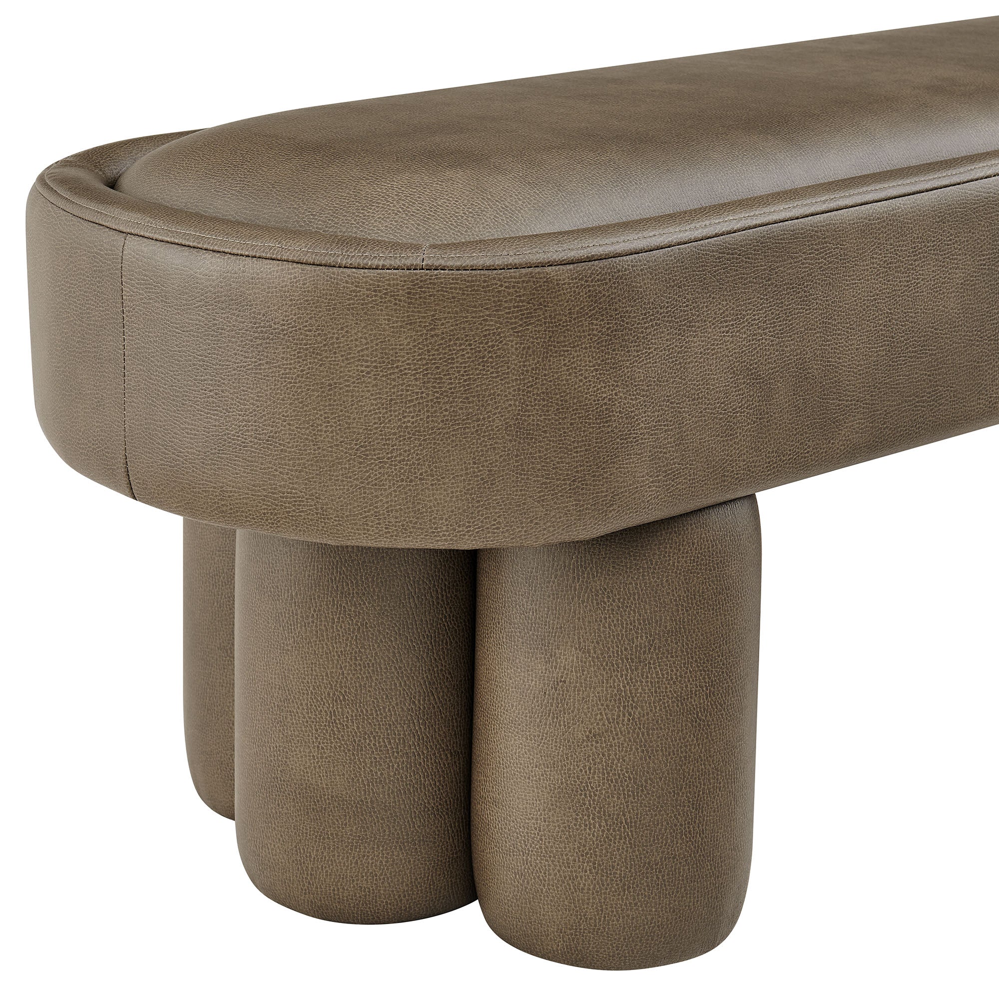 Mossi 52-Inch Oval Vegan Leather Bench - Mushroom