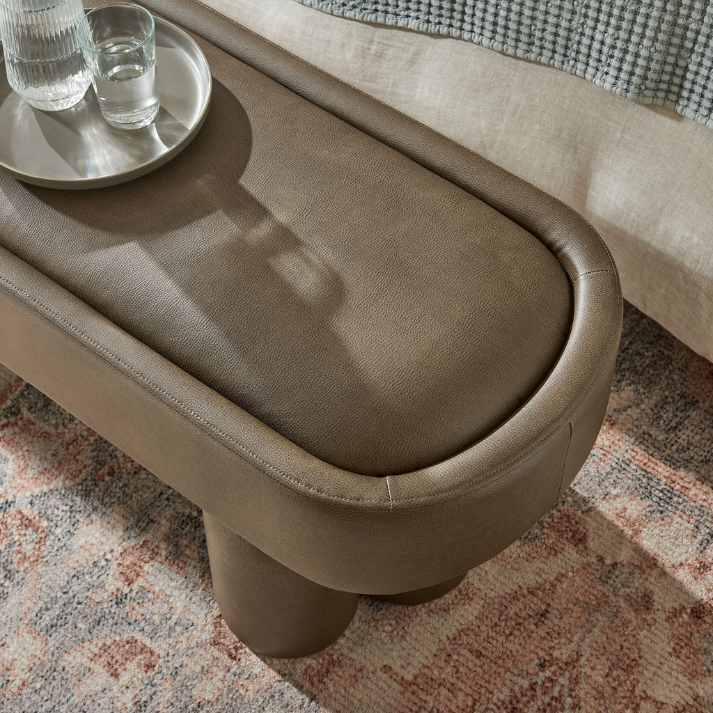 Mossi 52-Inch Oval Vegan Leather Bench - Mushroom