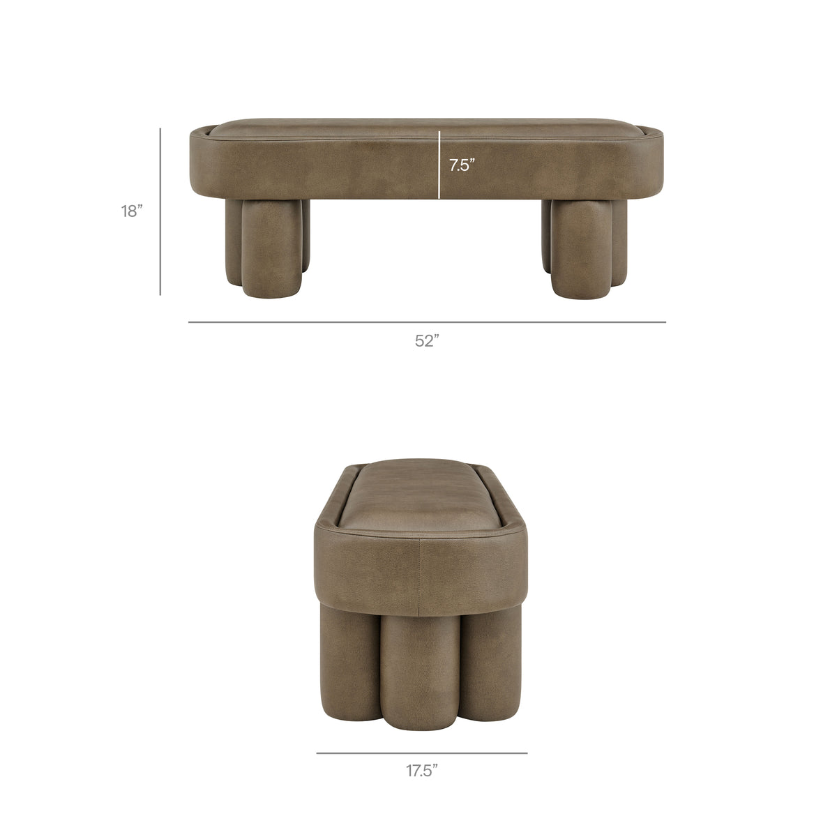 Mossi 52-Inch Oval Vegan Leather Bench - Mushroom
