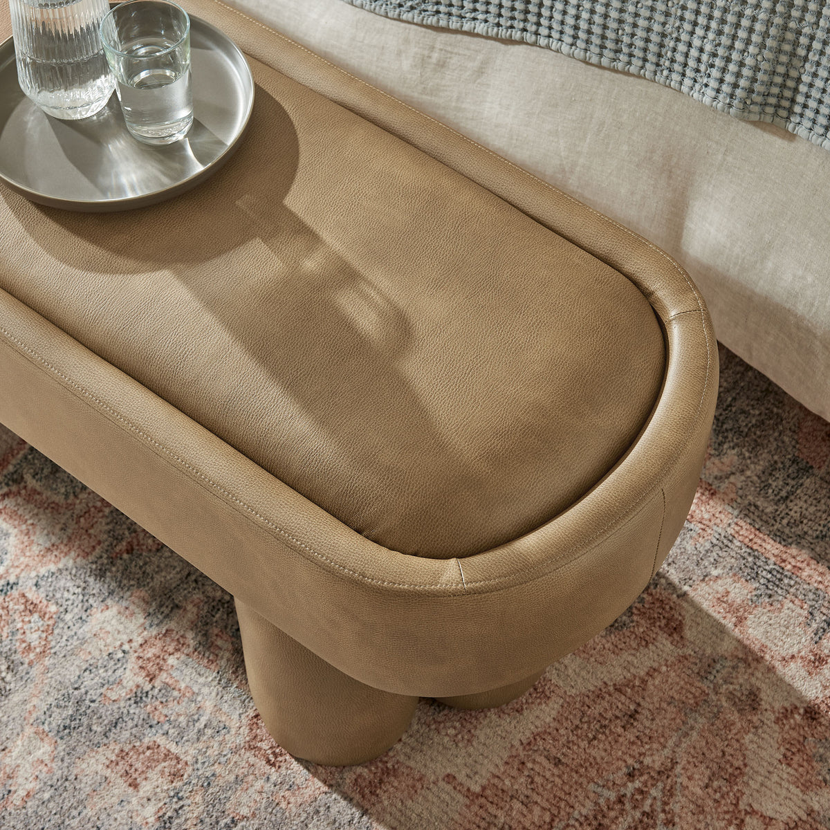 Mossi 52-Inch Oval Vegan Leather Bench - Toast