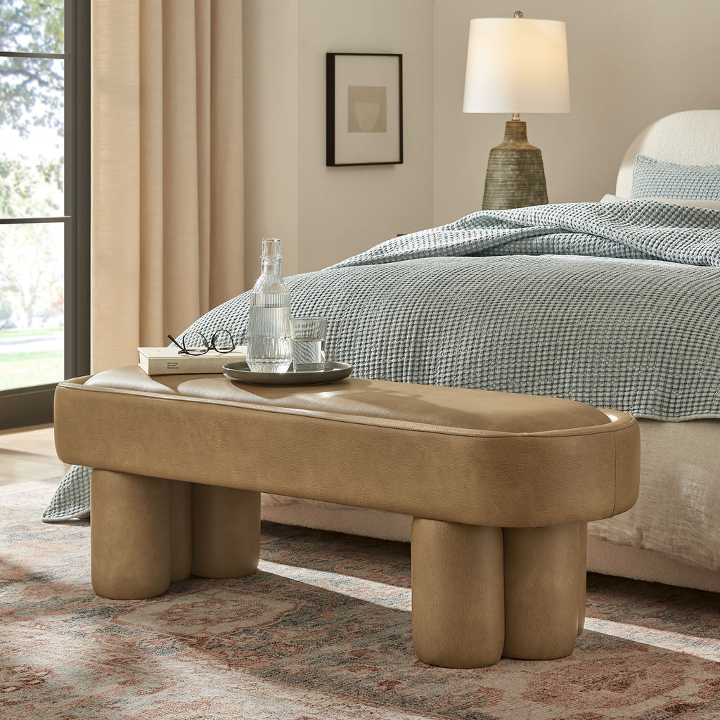 Mossi 52-Inch Oval Vegan Leather Bench - Toast
