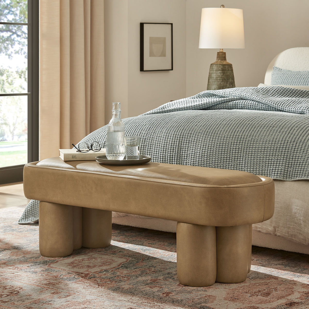 Mossi 52-Inch Oval Vegan Leather Bench - Toast