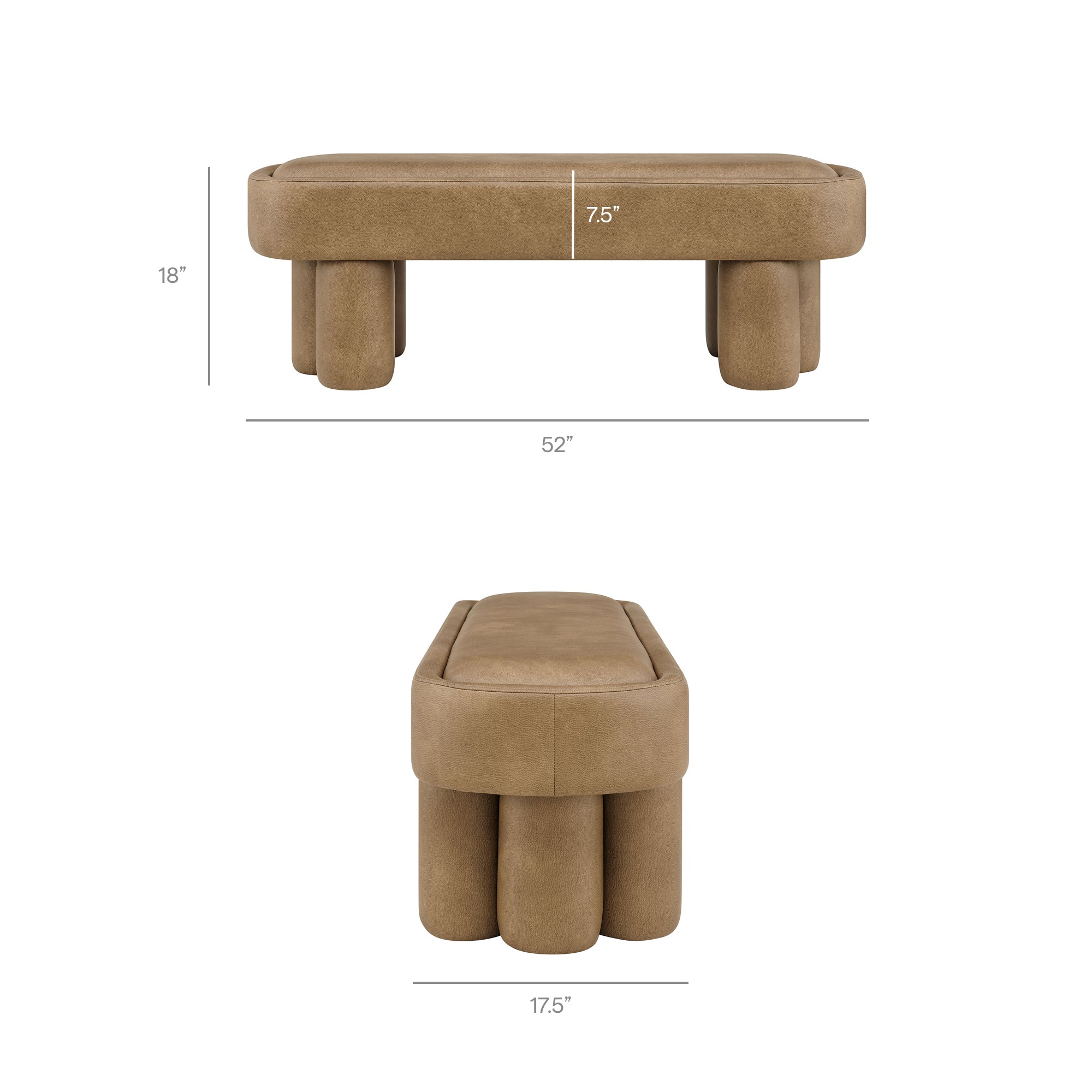 Mossi 52-Inch Oval Vegan Leather Bench - Toast
