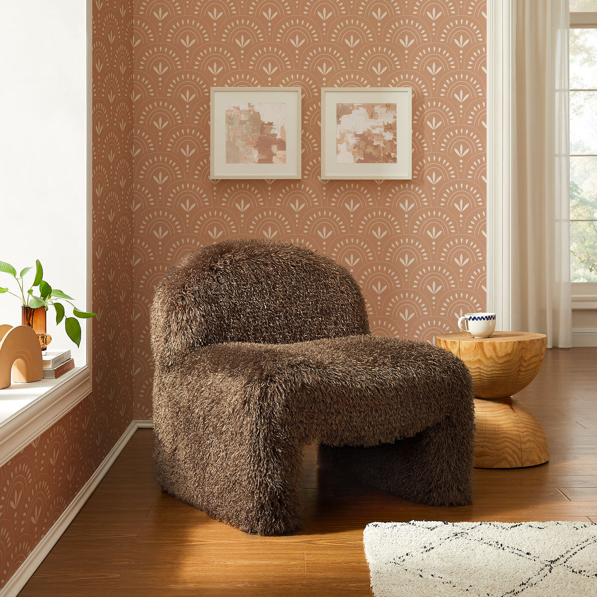 Mina Faux Fur Accent Chair - Brown