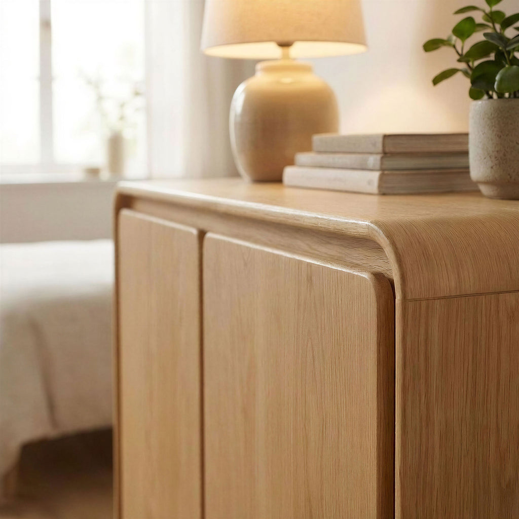 Lumo 2-Door Curved Wood Accent Cabinet - Oak