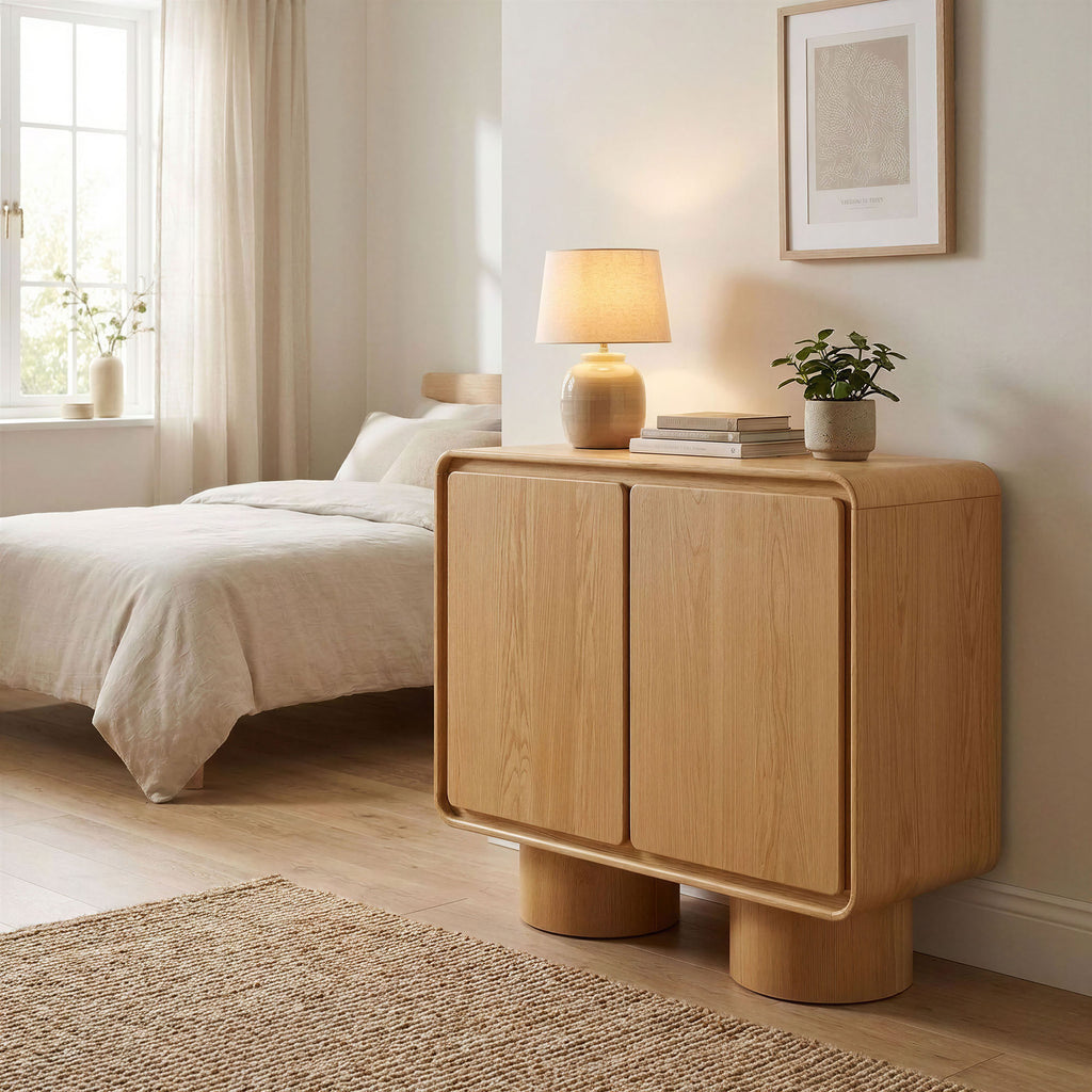Lumo 2-Door Curved Wood Accent Cabinet - Oak