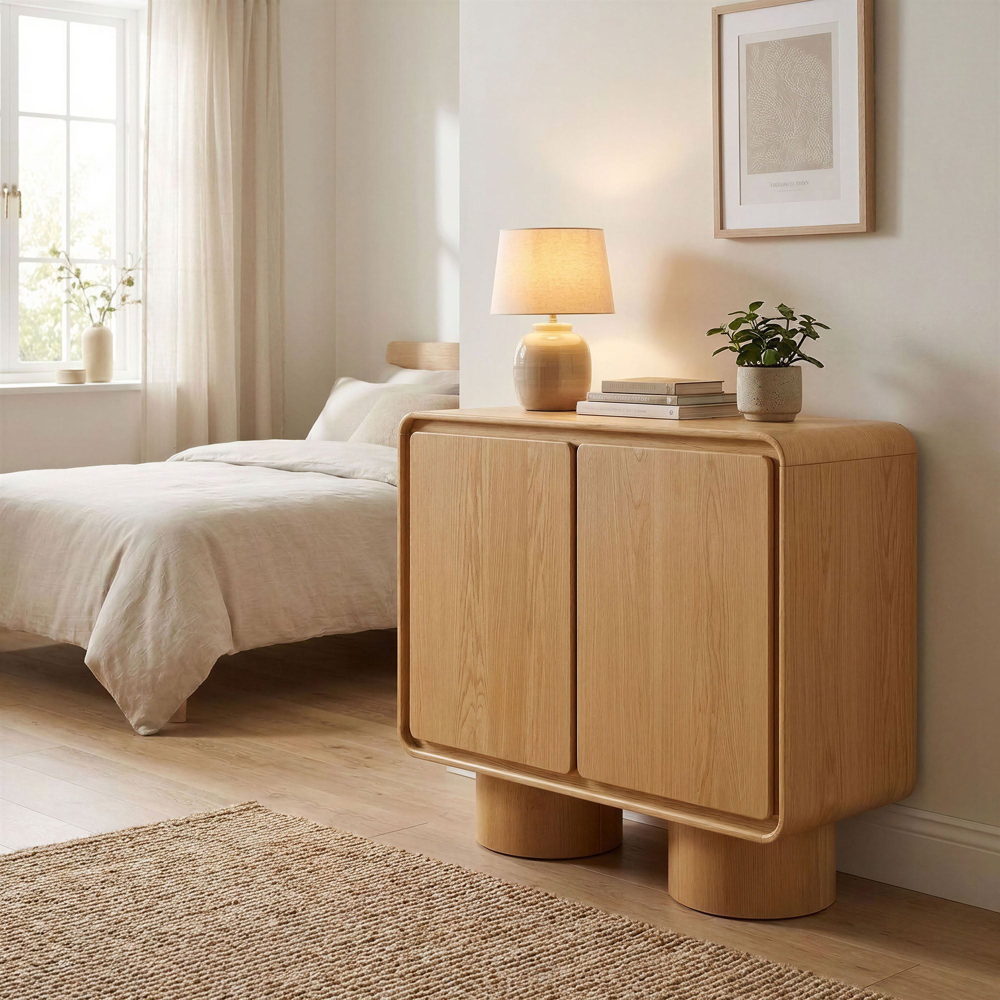 Lumo 2-Door Curved Wood Accent Cabinet - Oak