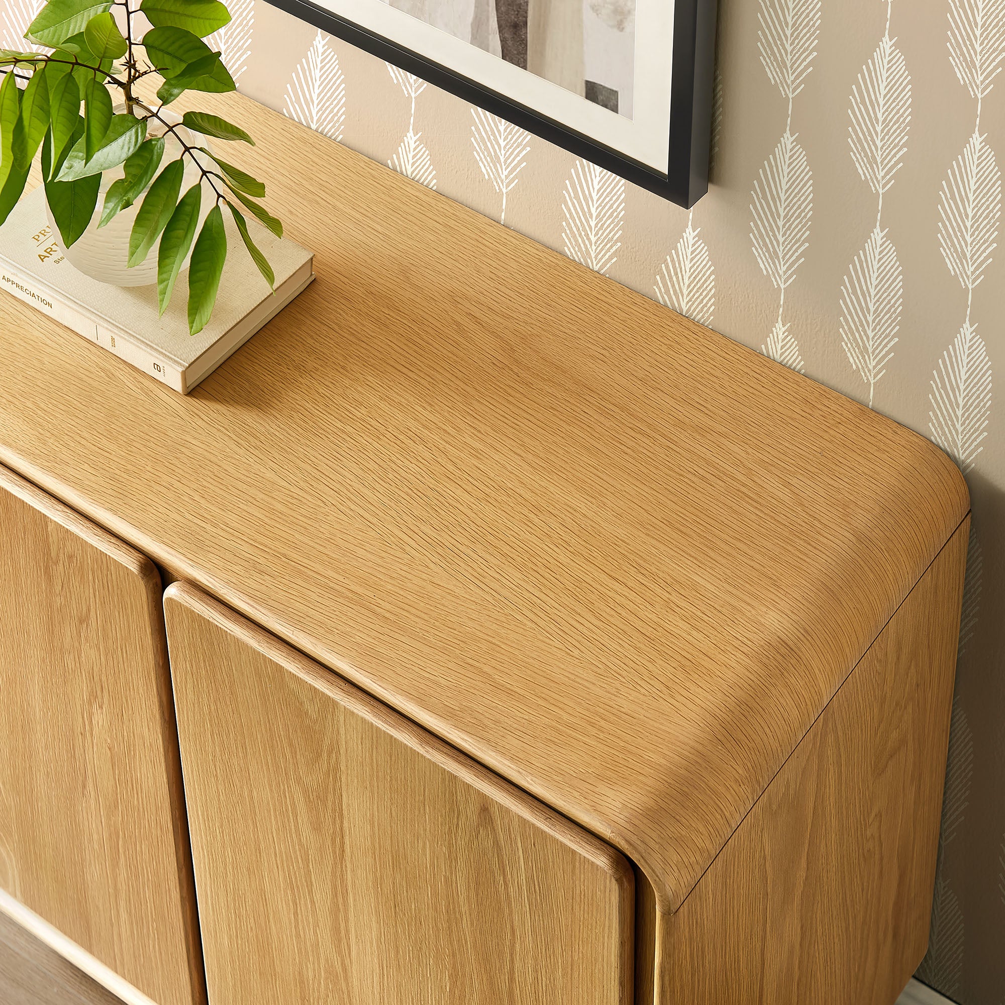 Lumo 2-Door Curved Wood Accent Cabinet - Oak