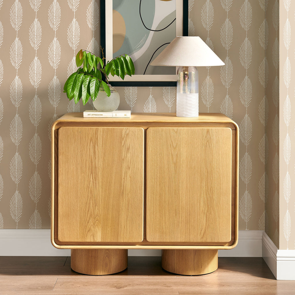 Lumo 2-Door Curved Wood Accent Cabinet - Oak