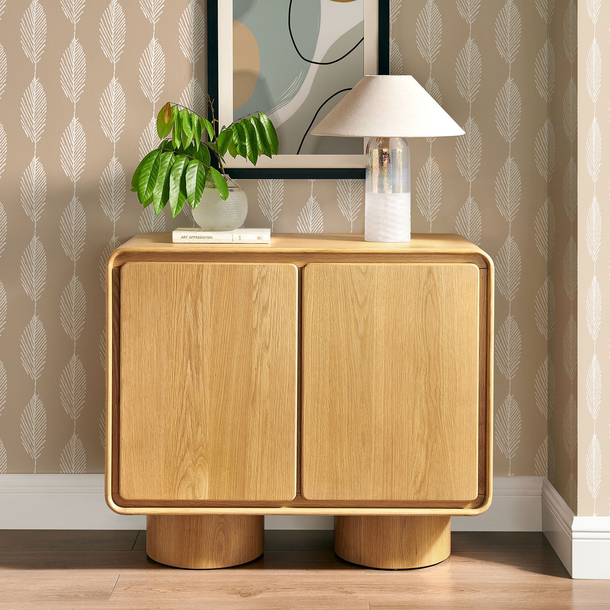 Lumo 2-Door Curved Wood Accent Cabinet - Oak